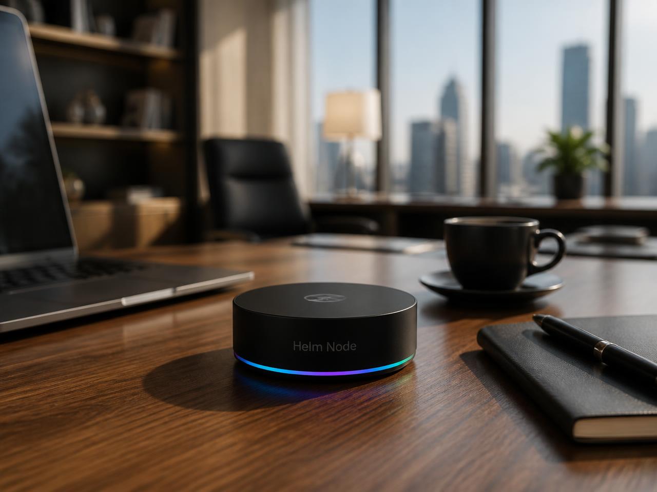 Helm Node puck on an executive desk